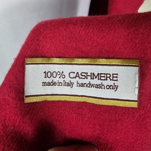 Red 100% Cashmere Fringe Scarf Made In Italy OS Old Money Luxury Holiday Winter - Picture 3 of 5